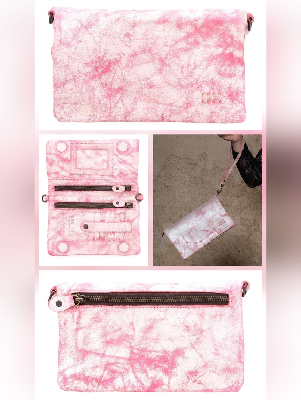 ❤BED STU❤️ CADENCE LEATHER WRISTLET WALLET CLUTCH CROSSBODY HANDBAG Blossom PINK